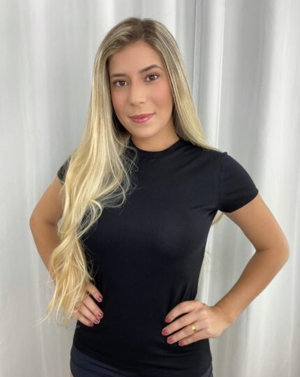CAMISETA LISA FEM ALGODÃO - Preto, P